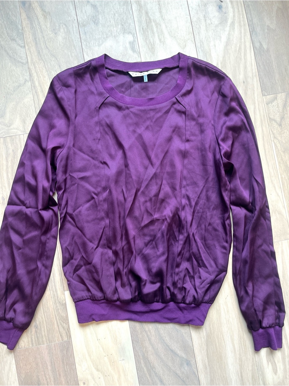 Trina Turk Purple Long-Sleeve Silk Blouse Size Petite Feminine Drapey